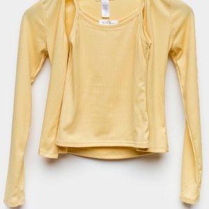 Yellow white fawn cardigan and tank top set.